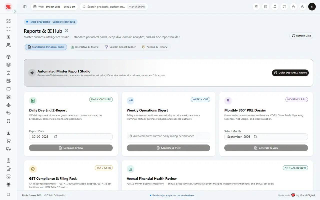 Elathi Smart POS Reports screen