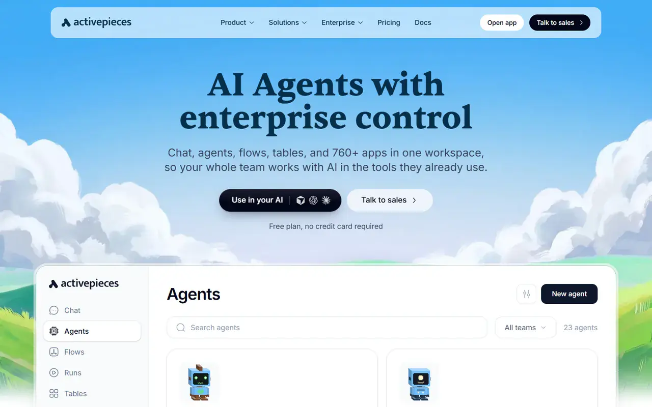 The home page of Activepieces