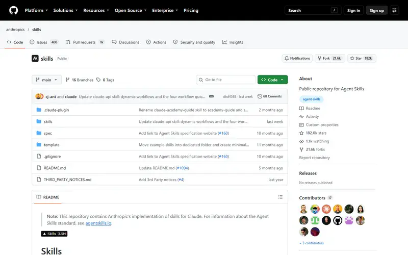 The home page of Anthropic Agent Skills