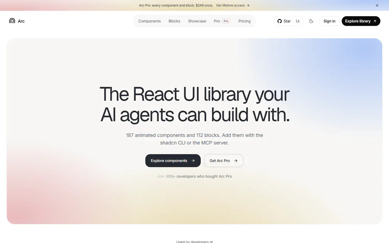 The home page of Arc Library