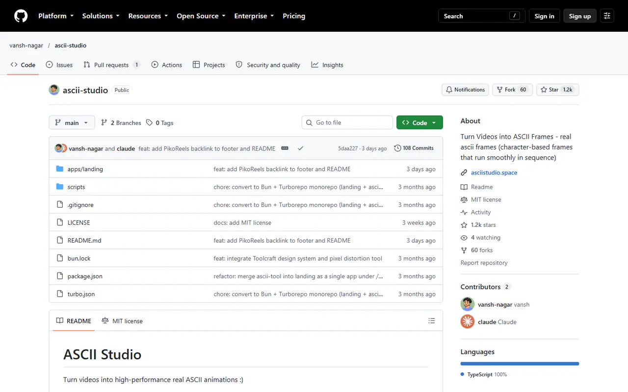 The home page of ASCII Studio