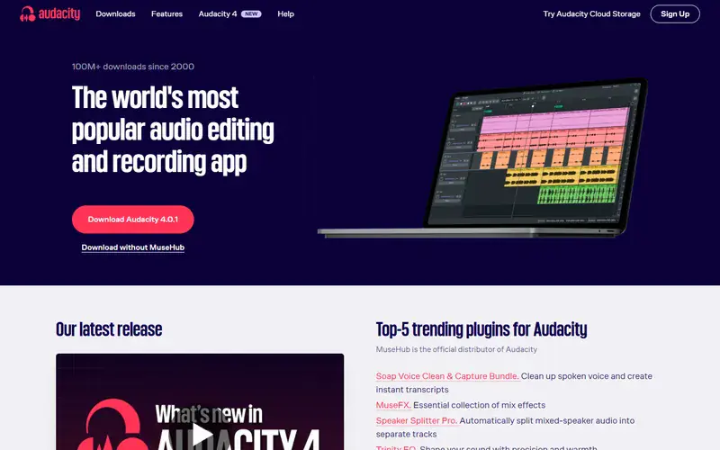 The home page of Audacity
