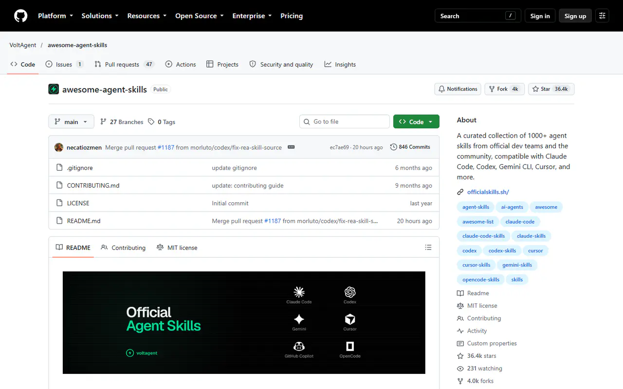 The home page of Awesome Agent Skills