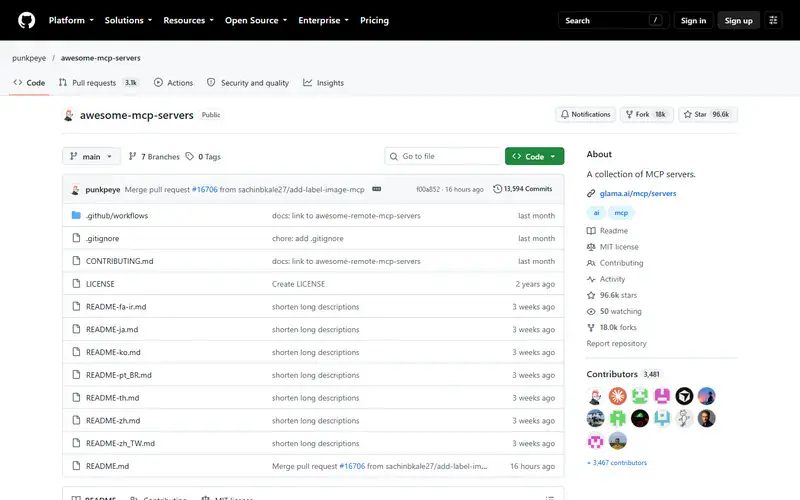 The home page of Awesome MCP Servers