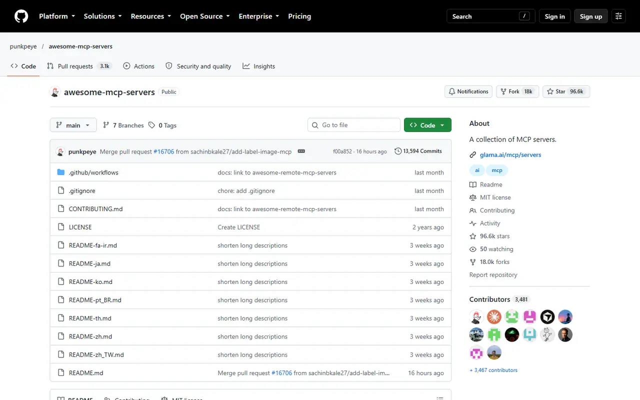 The home page of Awesome MCP Servers