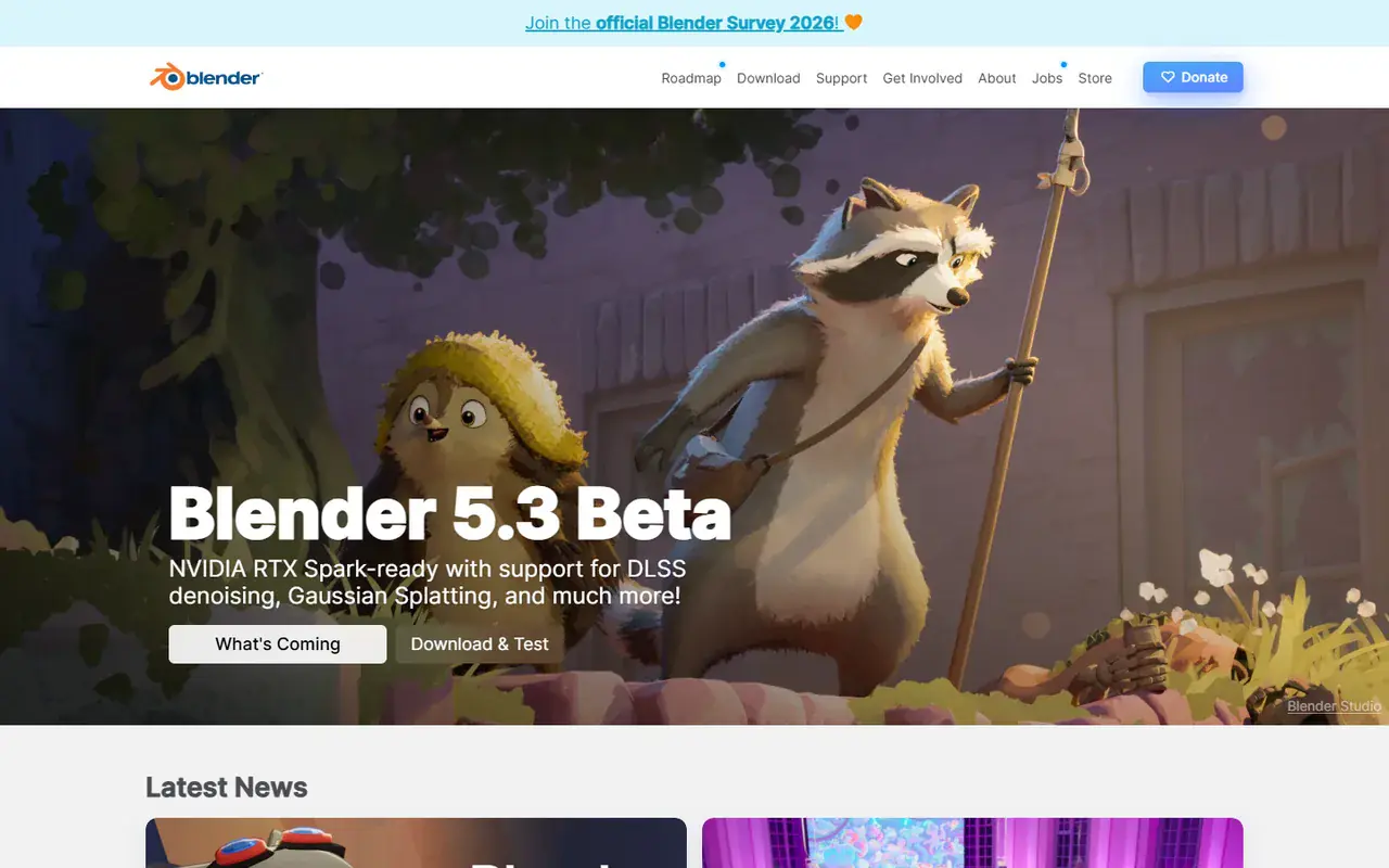 The home page of Blender