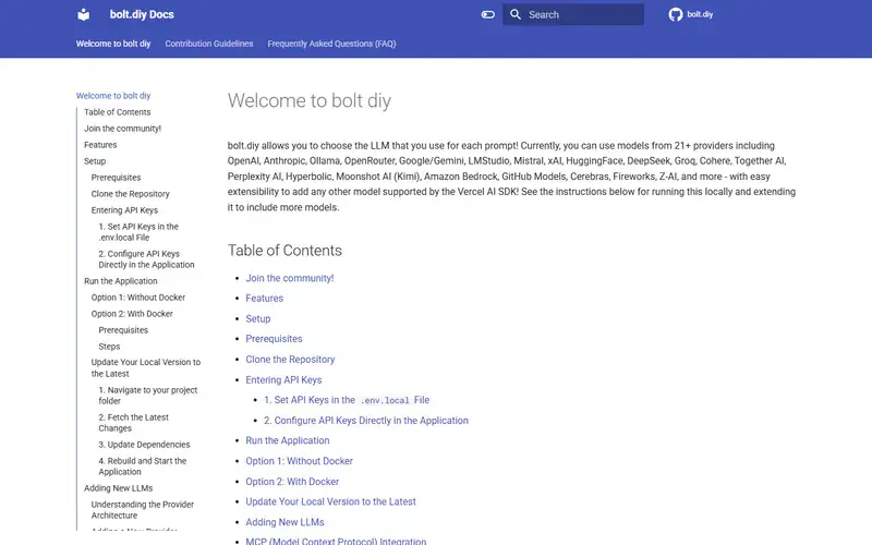 The home page of bolt.diy