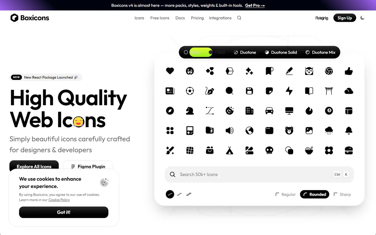 The home page of Boxicons