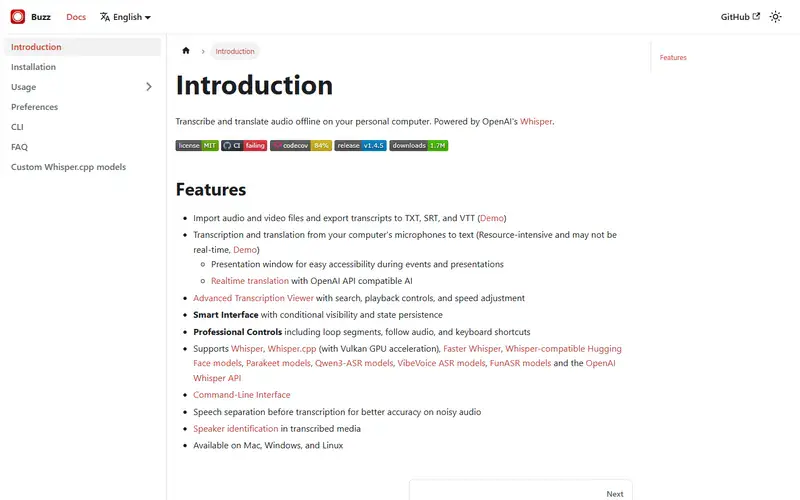 The home page of Buzz