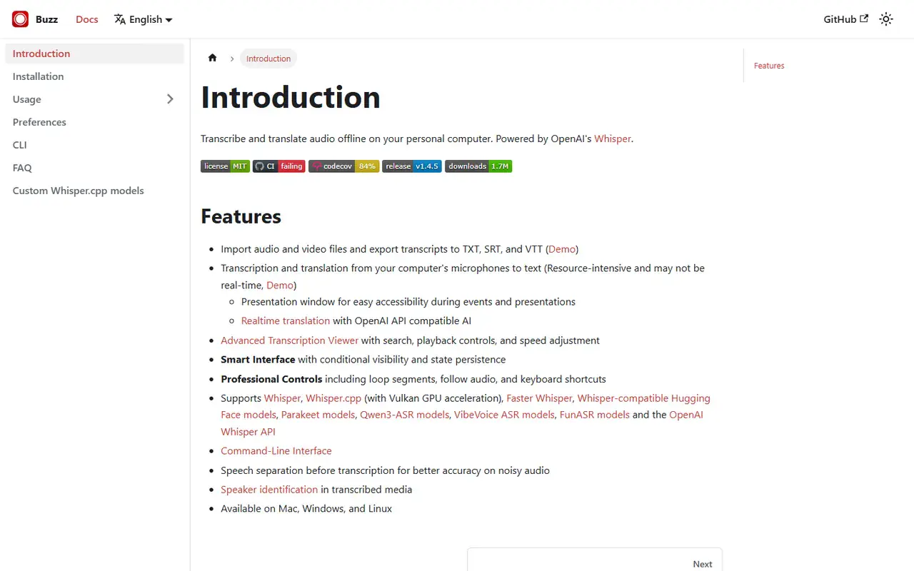 The home page of Buzz