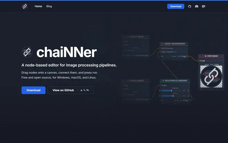 The home page of chaiNNer