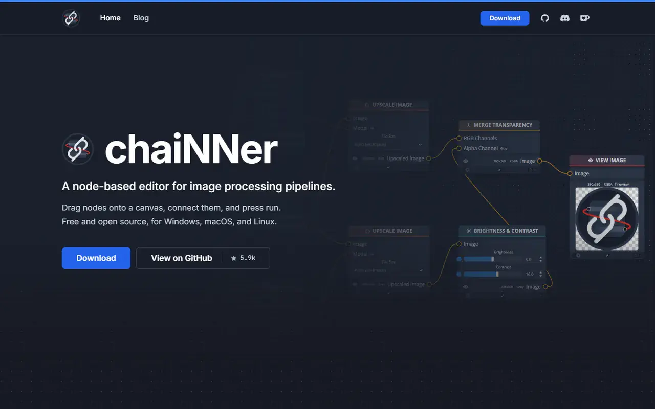 The home page of chaiNNer