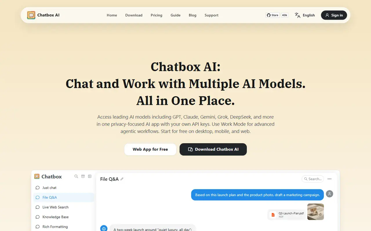 The home page of Chatbox