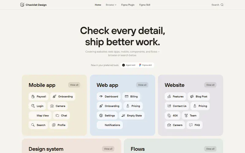 The home page of Checklist Design