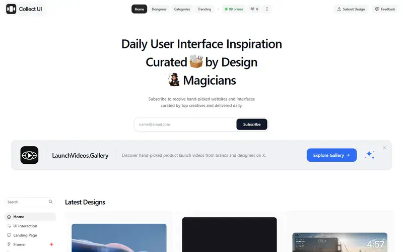 The home page of Collect UI