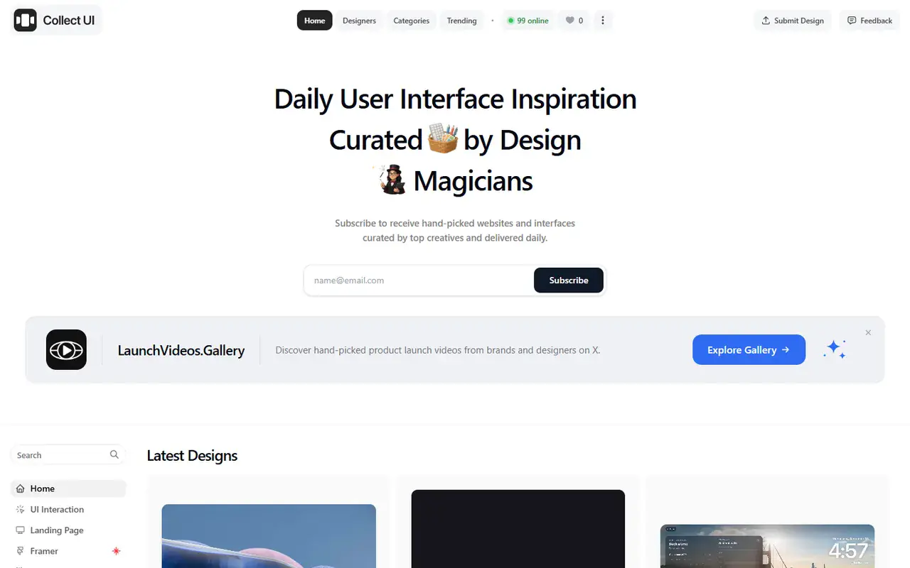 The home page of Collect UI