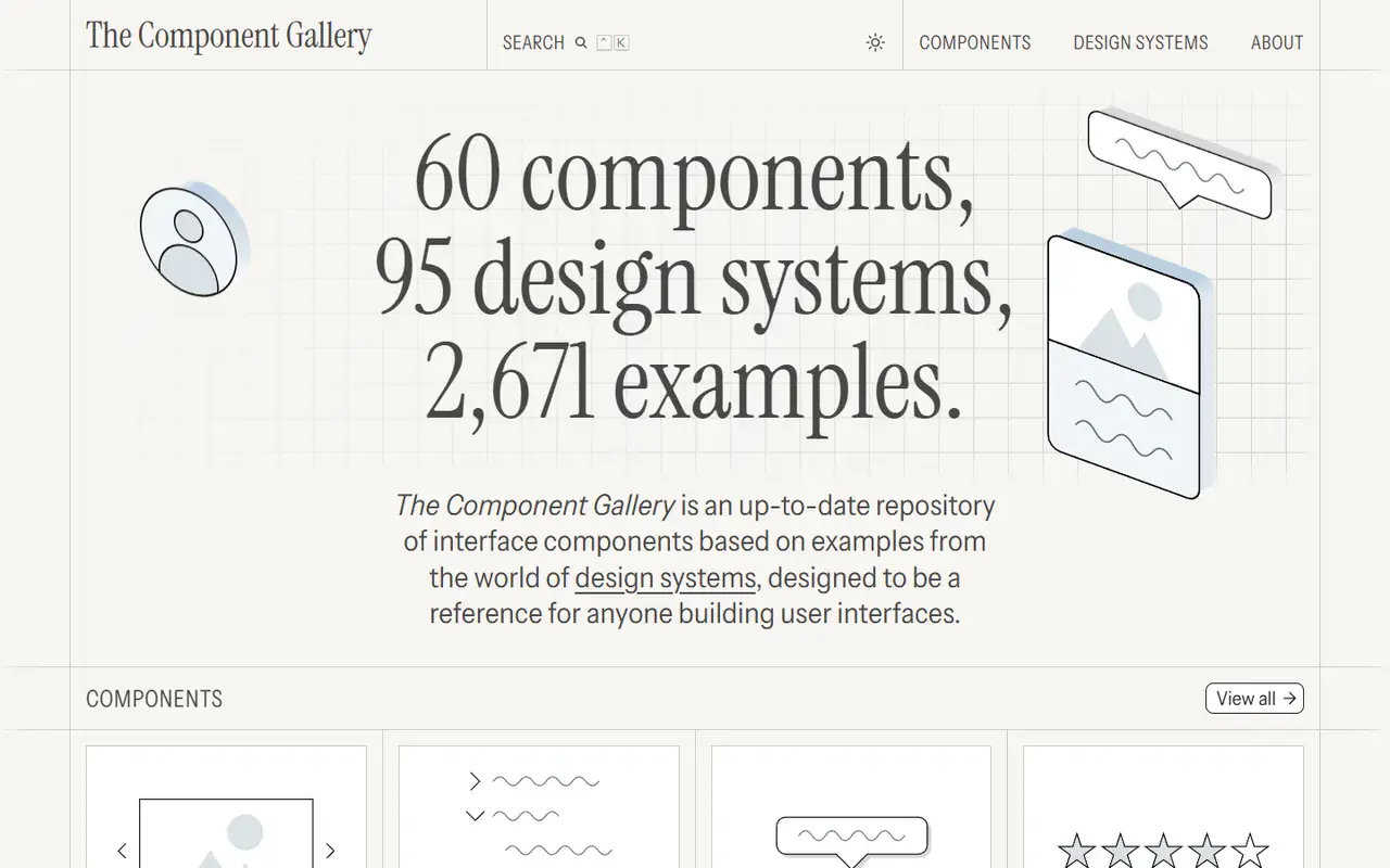 The home page of The Component Gallery