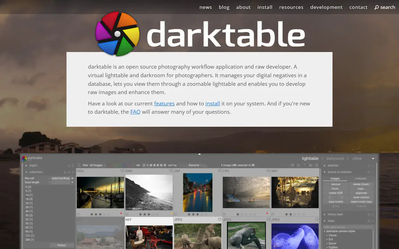 The home page of darktable