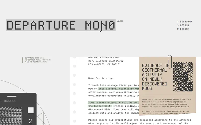 The home page of Departure Mono