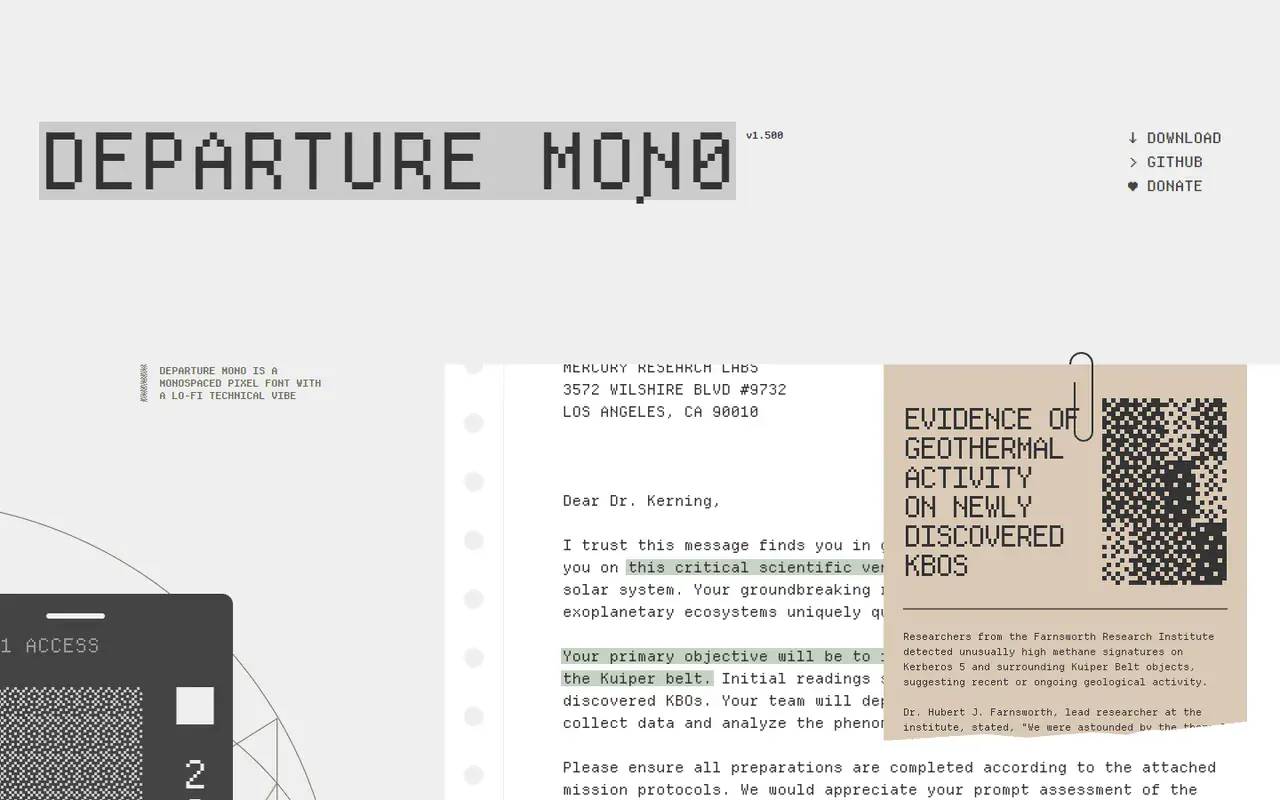 The home page of Departure Mono