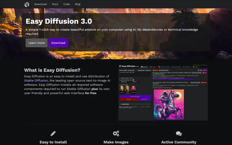 The home page of Easy Diffusion