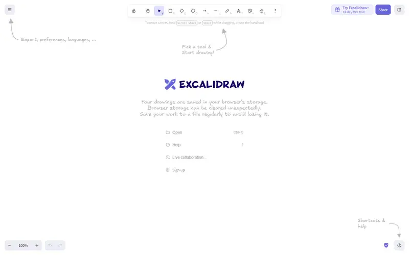 The home page of Excalidraw