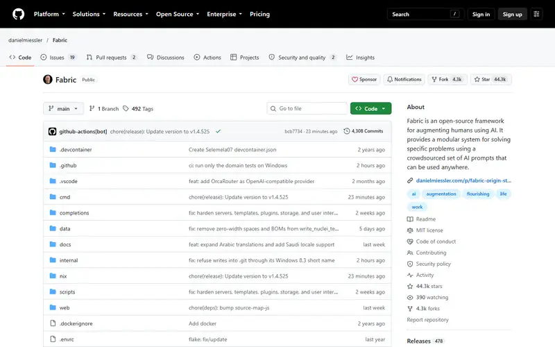 The home page of Fabric