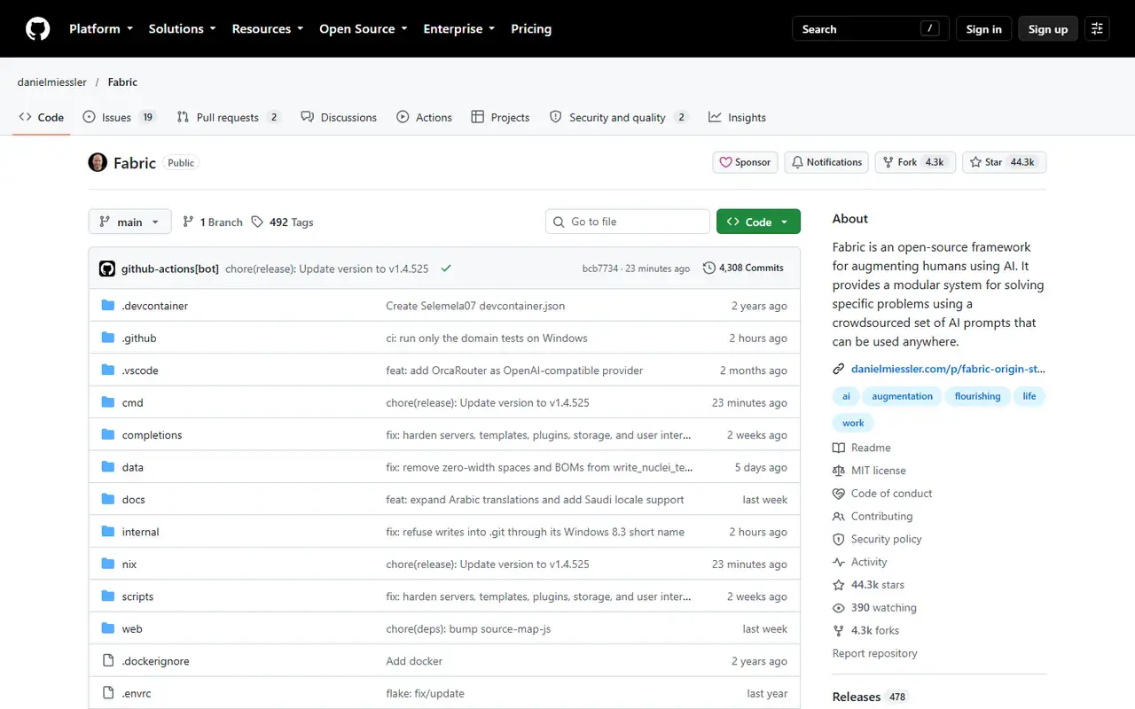 The home page of Fabric