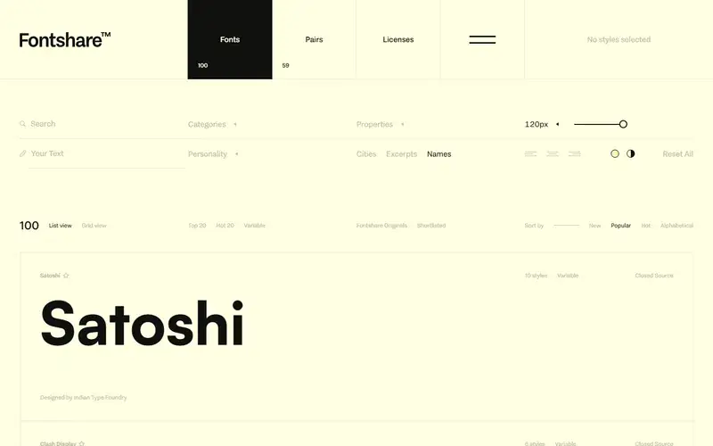 The home page of Fontshare