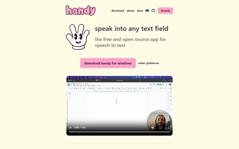 The home page of Handy