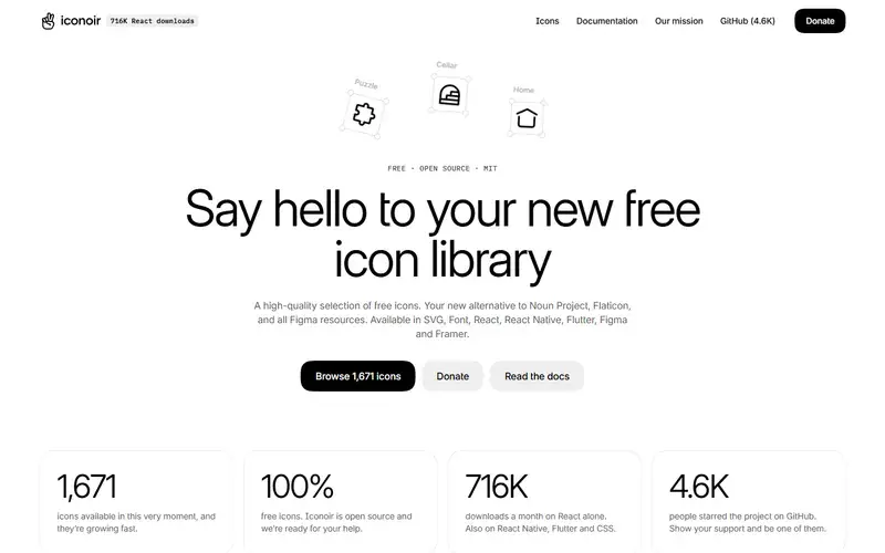 The home page of Iconoir