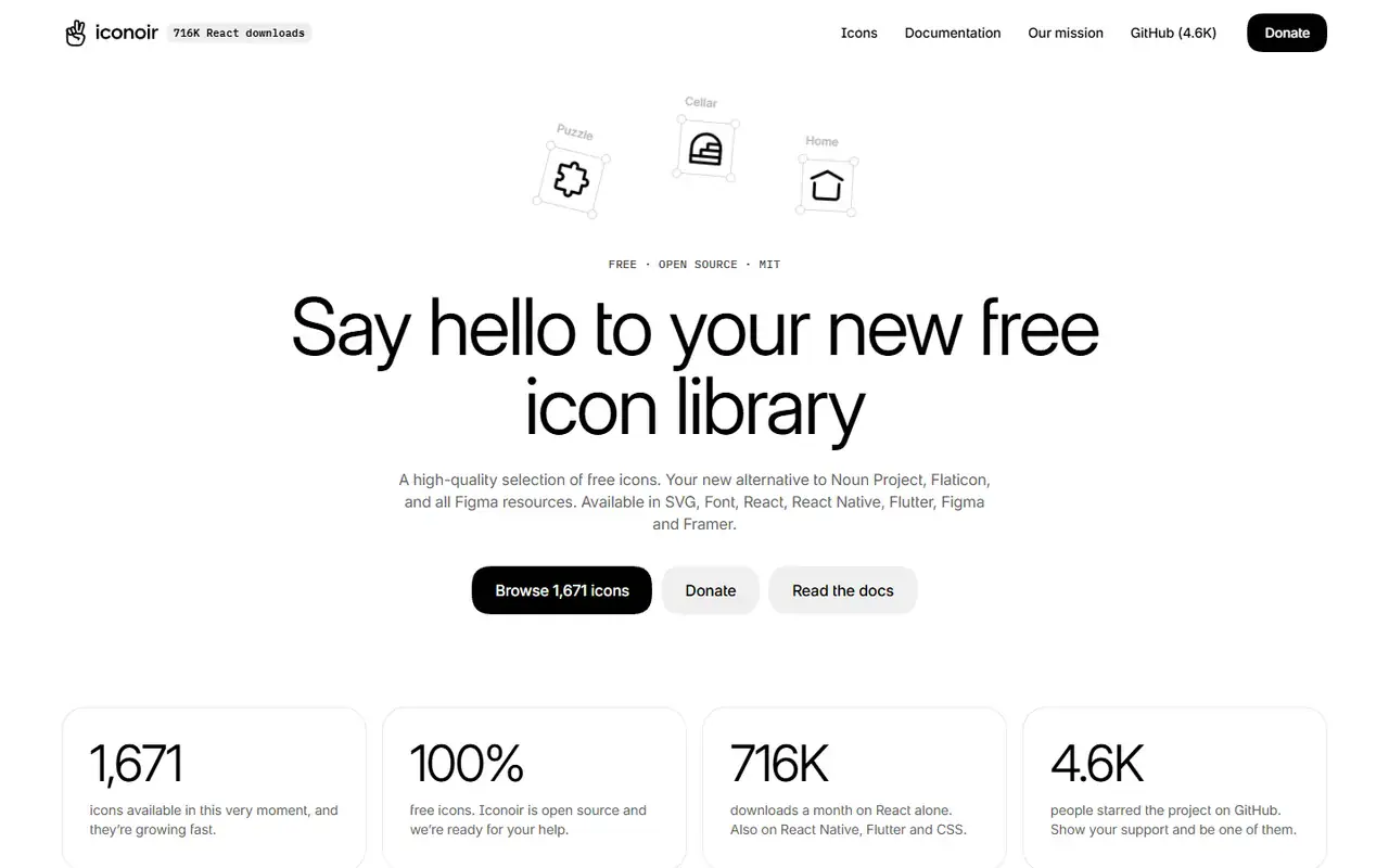The home page of Iconoir