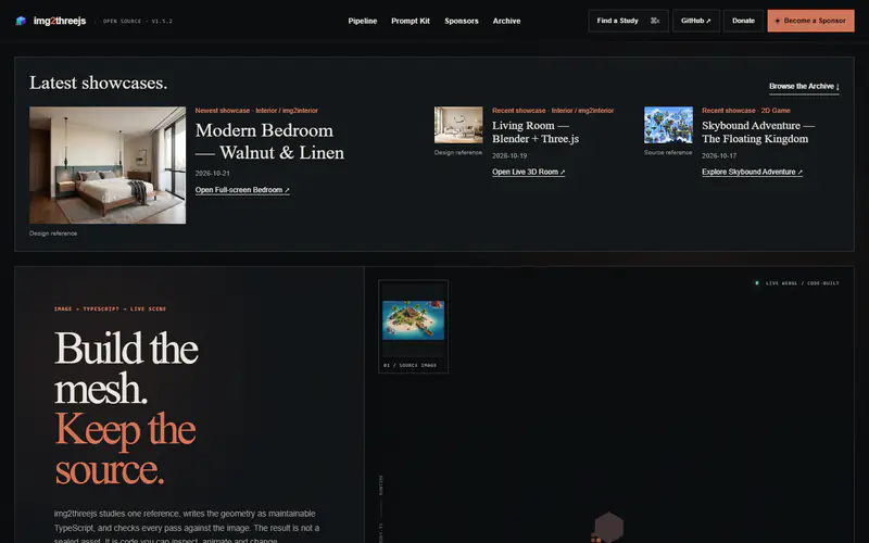The home page of img2threejs