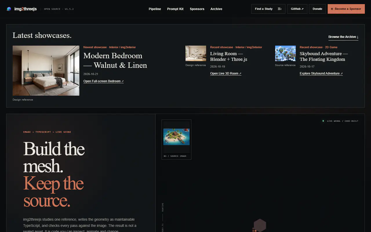 The home page of img2threejs