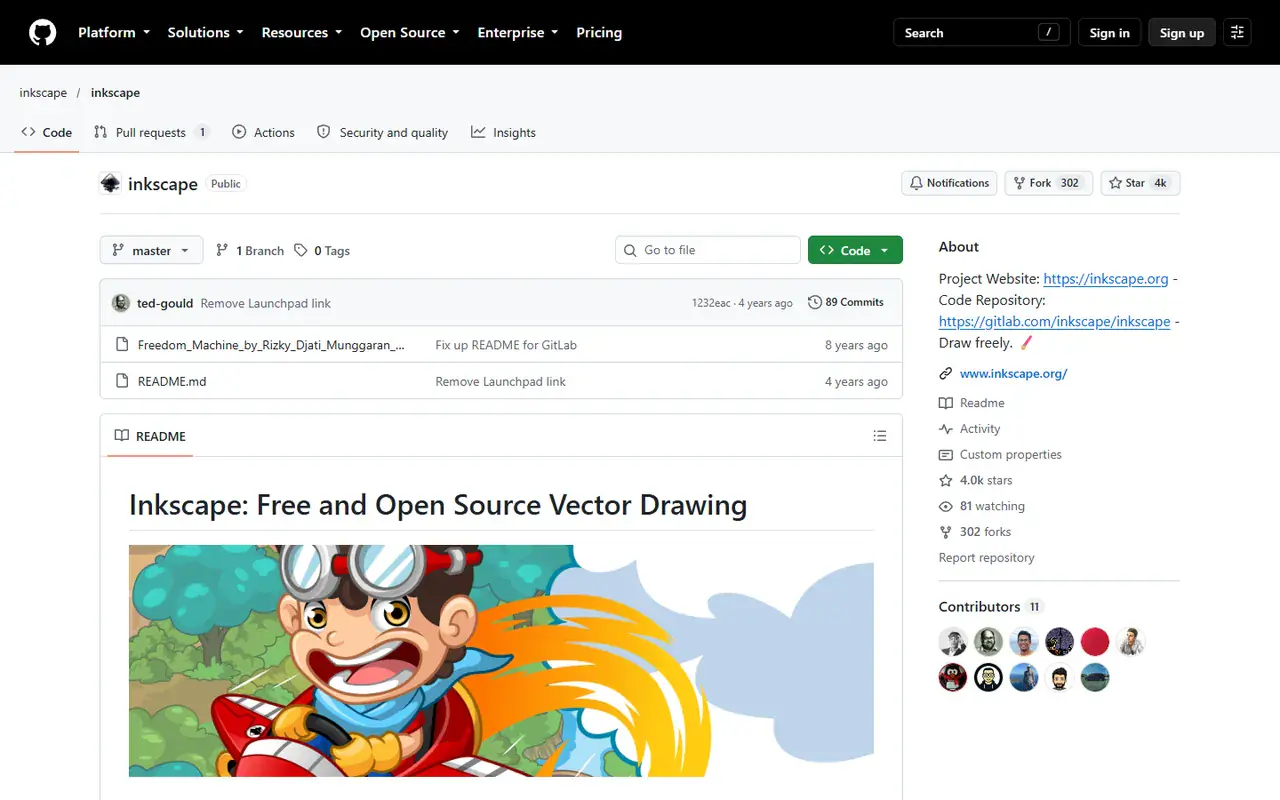 The home page of Inkscape