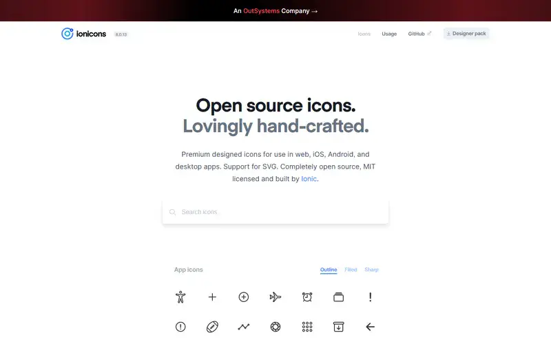 The home page of Ionicons