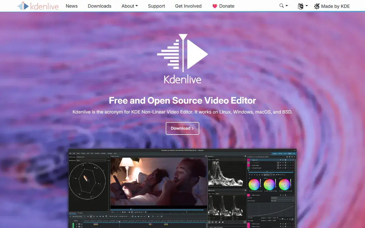 The home page of Kdenlive