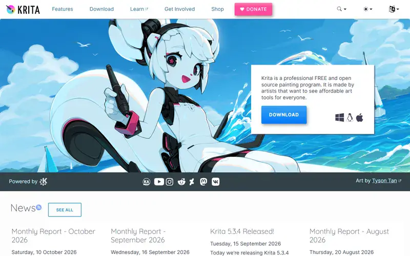 The home page of Krita