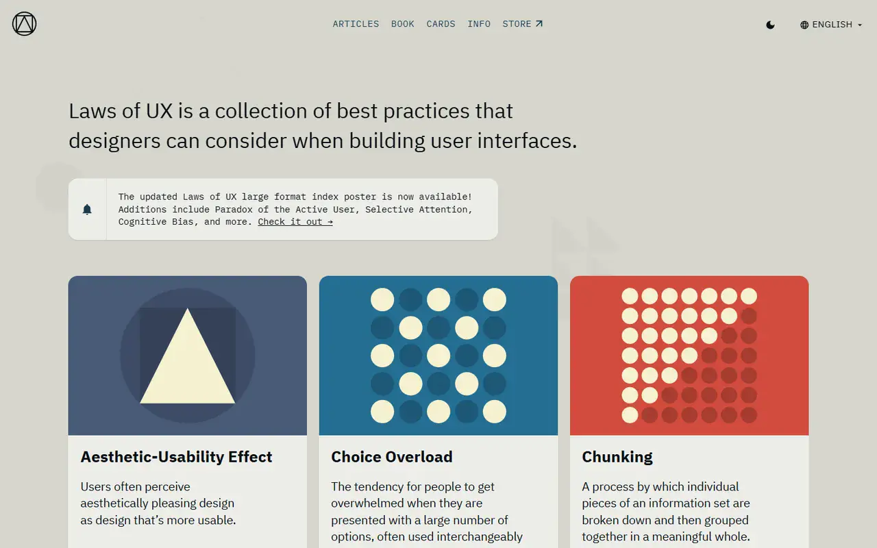 The home page of Laws of UX