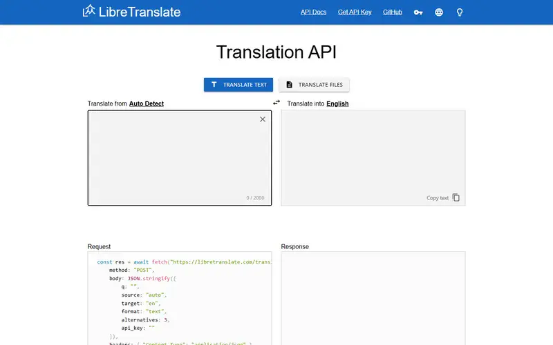 The home page of LibreTranslate