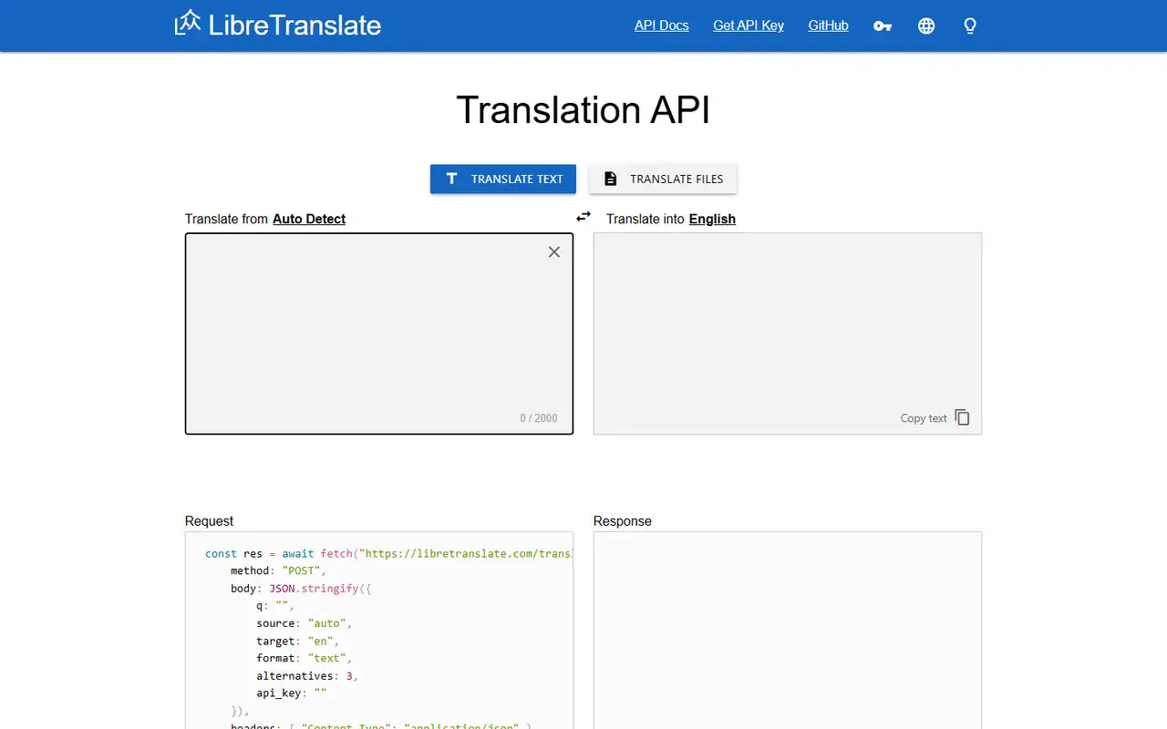 The home page of LibreTranslate