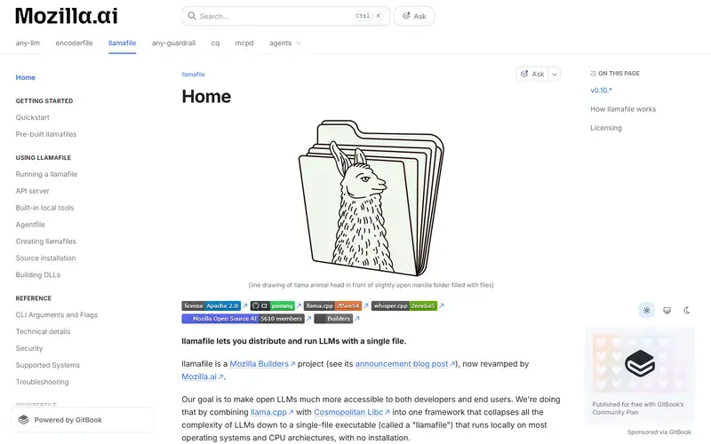The home page of llamafile