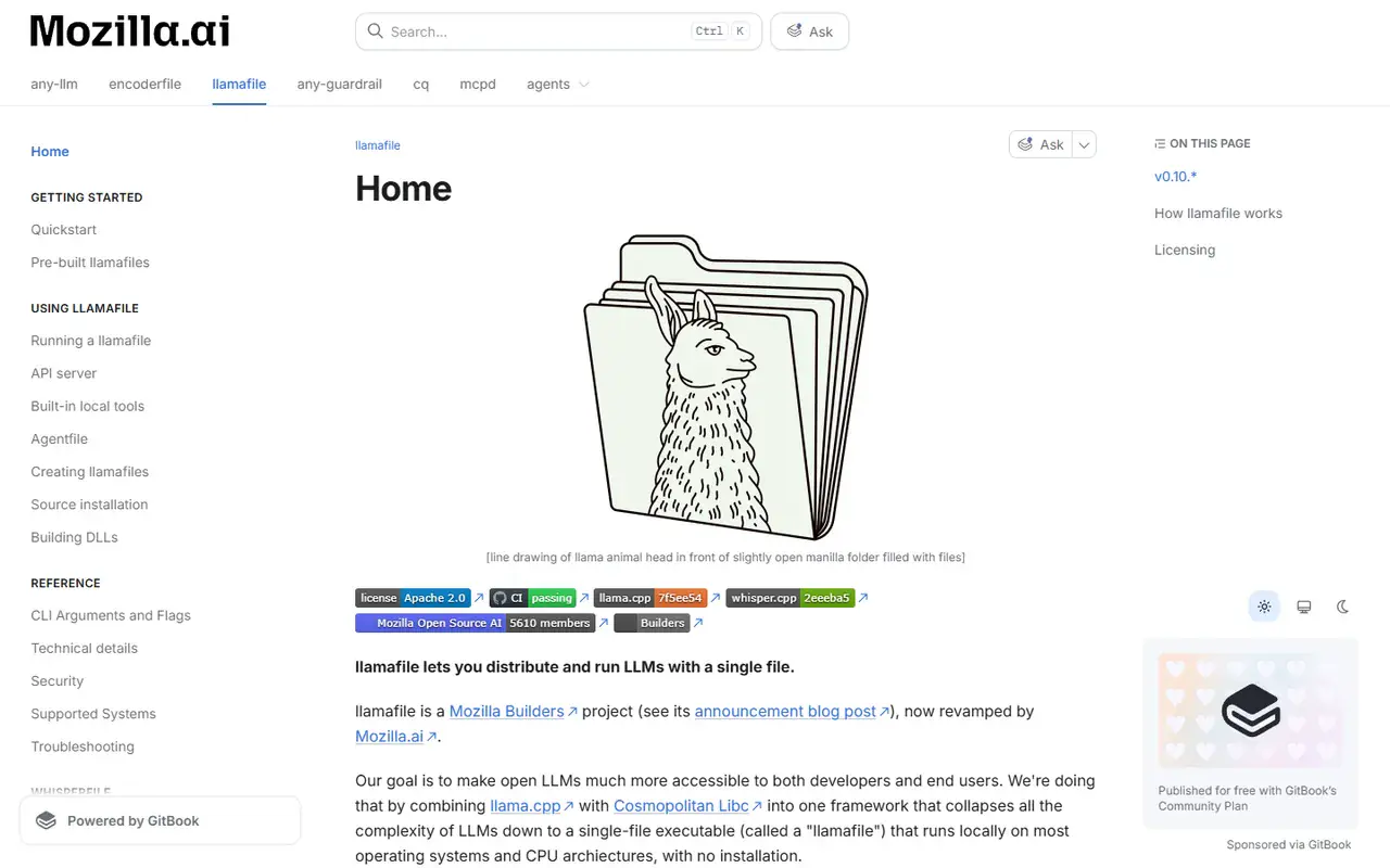 The home page of llamafile