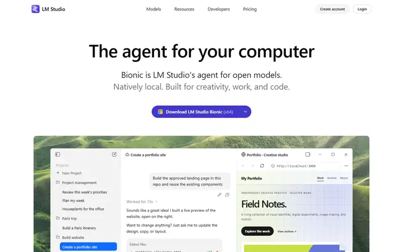 The home page of LM Studio