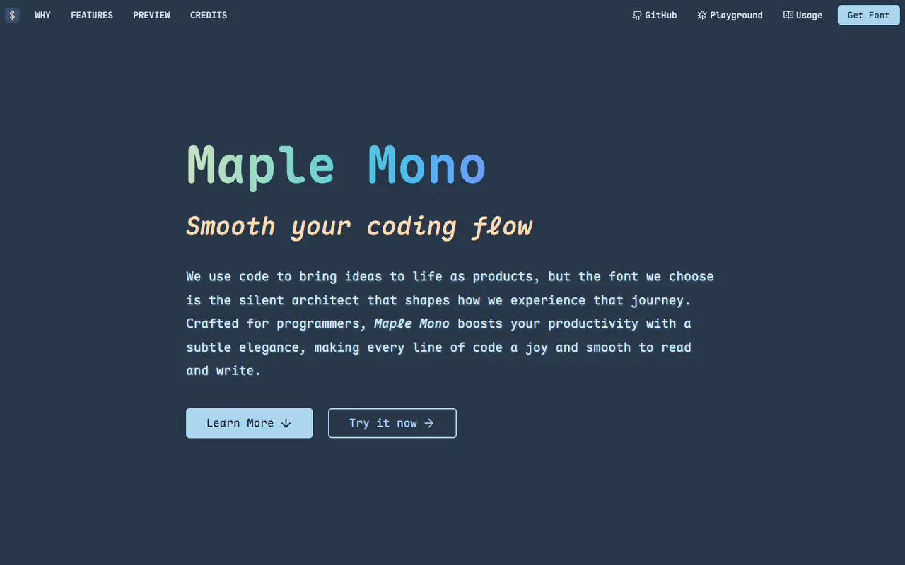 The home page of Maple Mono