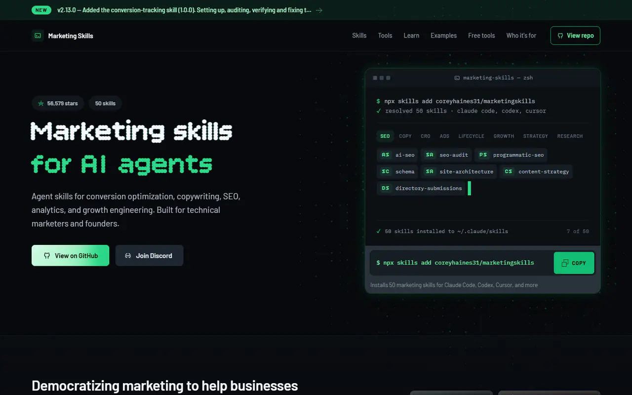 The home page of Marketing Skills