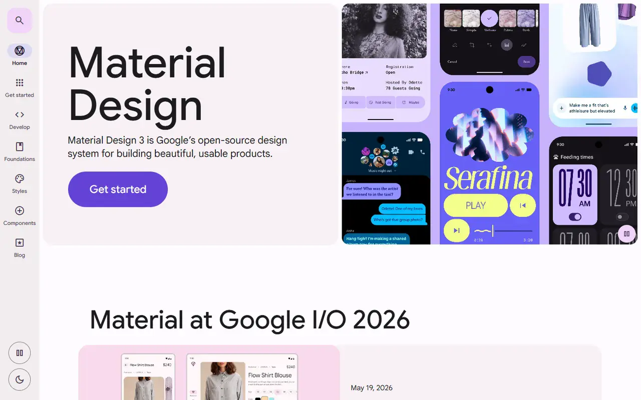 The home page of Material Design 3