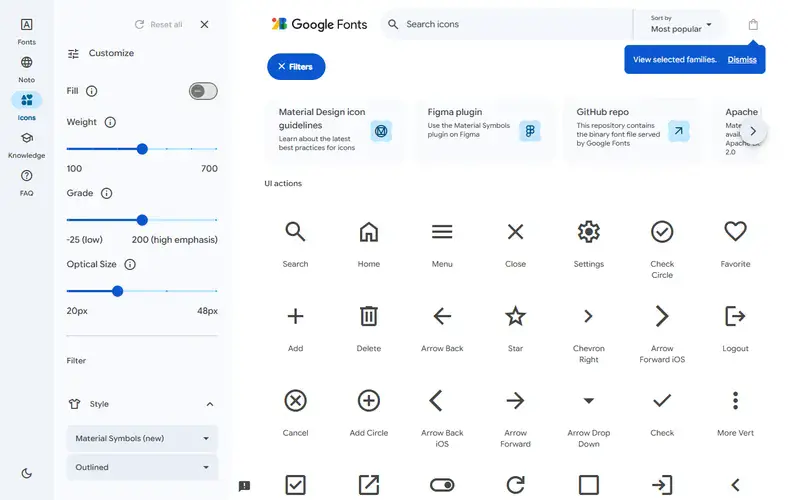 The home page of Material Symbols
