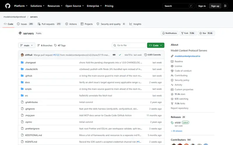 The home page of MCP reference servers