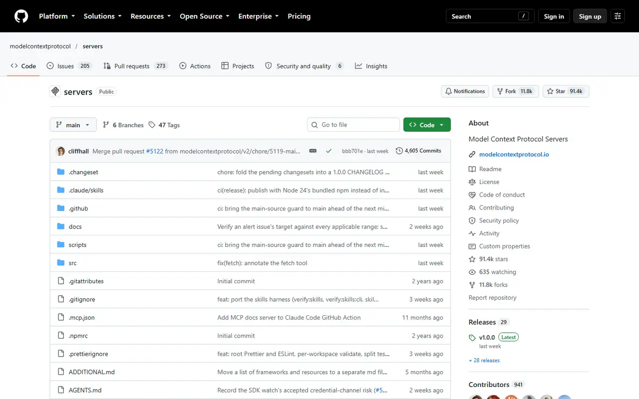 The home page of MCP reference servers